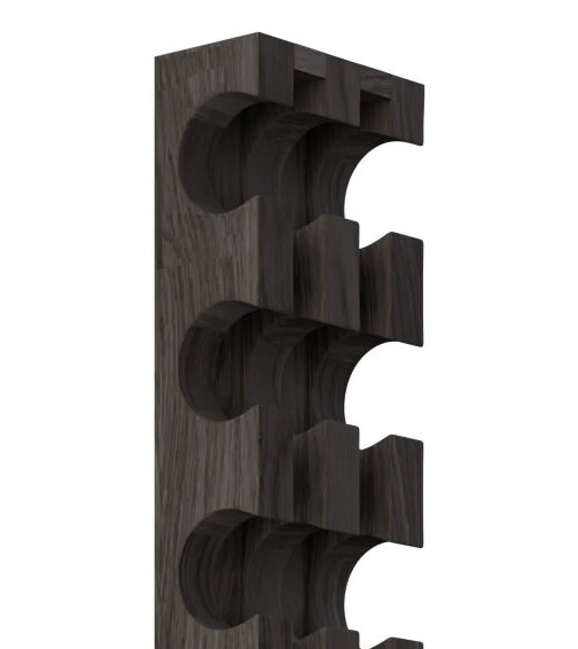Wall-Mounted Oak Wine Rack for 6 Bottles In Espresso Finish with solid oak construction and minimalist vertical design