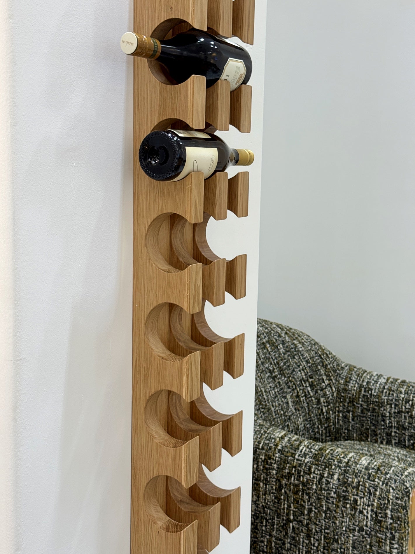 Wall-Mounted Oak Wine Rack – Handcrafted Solid Hardwood, Holds 9 Bottles with natural oak finish, vertical design, gallery position 1, Winerak_oak_Boca.jpg