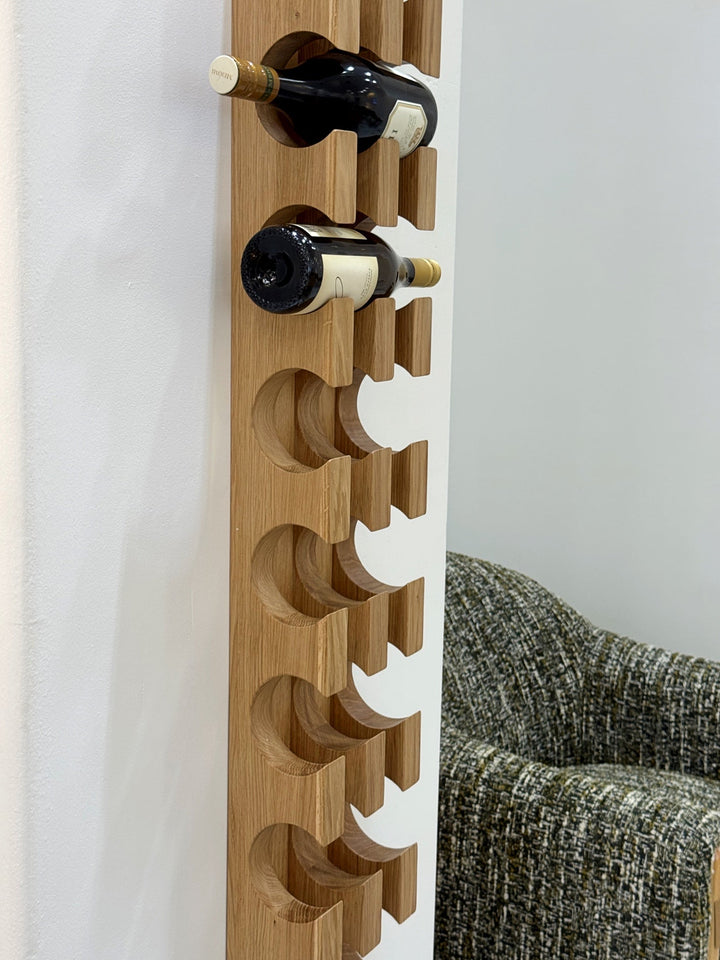 Wall-Mounted Oak Wine Rack – Handcrafted Solid Hardwood, Holds 9 Bottles with natural oak finish, vertical design, gallery position 1, Winerak_oak_Boca.jpg