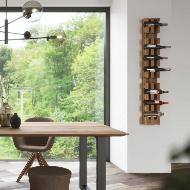 Wall-Mounted Oak Wine Rack – Handcrafted Solid Hardwood, Holds 9 Bottles, minimalist natural oak wood design mounted in modern dining space, gallery 1.