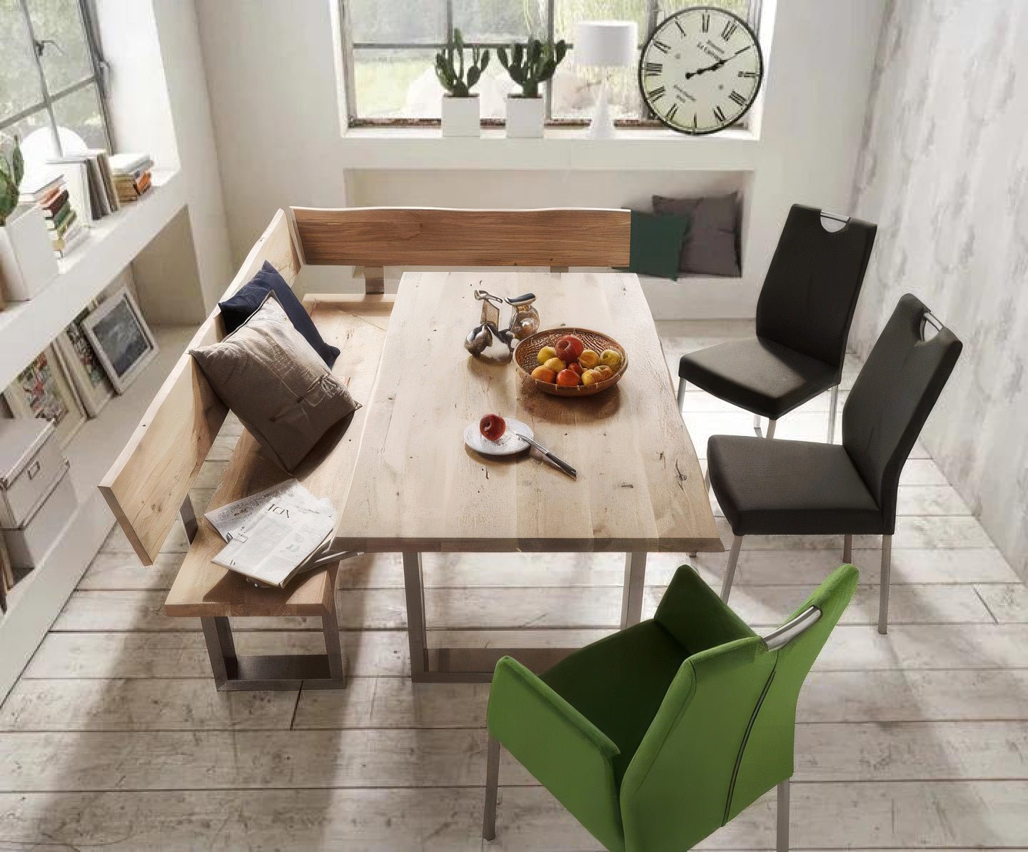 Handmade oak wood dining table with natural oil-wax finish and organic knots