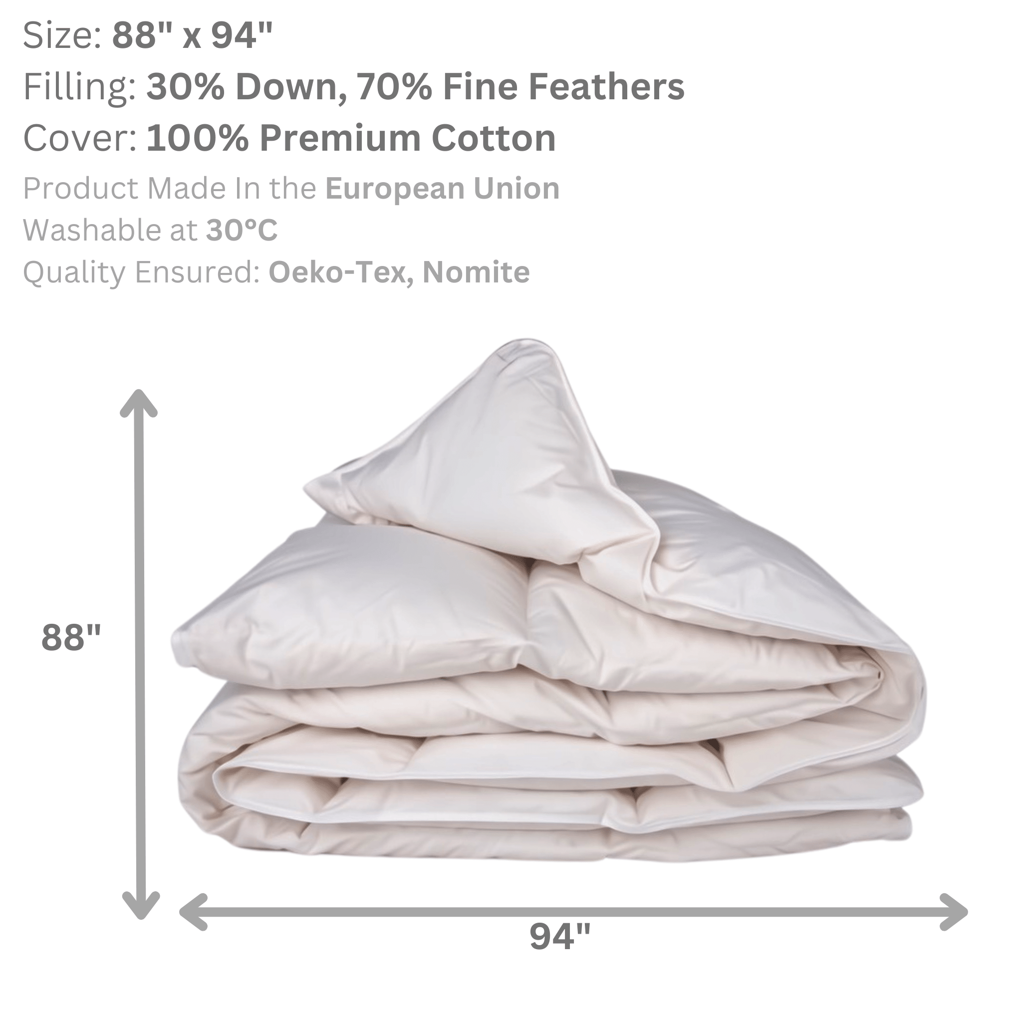 Woodek Bedding Luxury UltraClean Lightweight Comforter, Queen size folded with 30% down, 70% fine feathers, and premium cotton cover, gallery position 1.