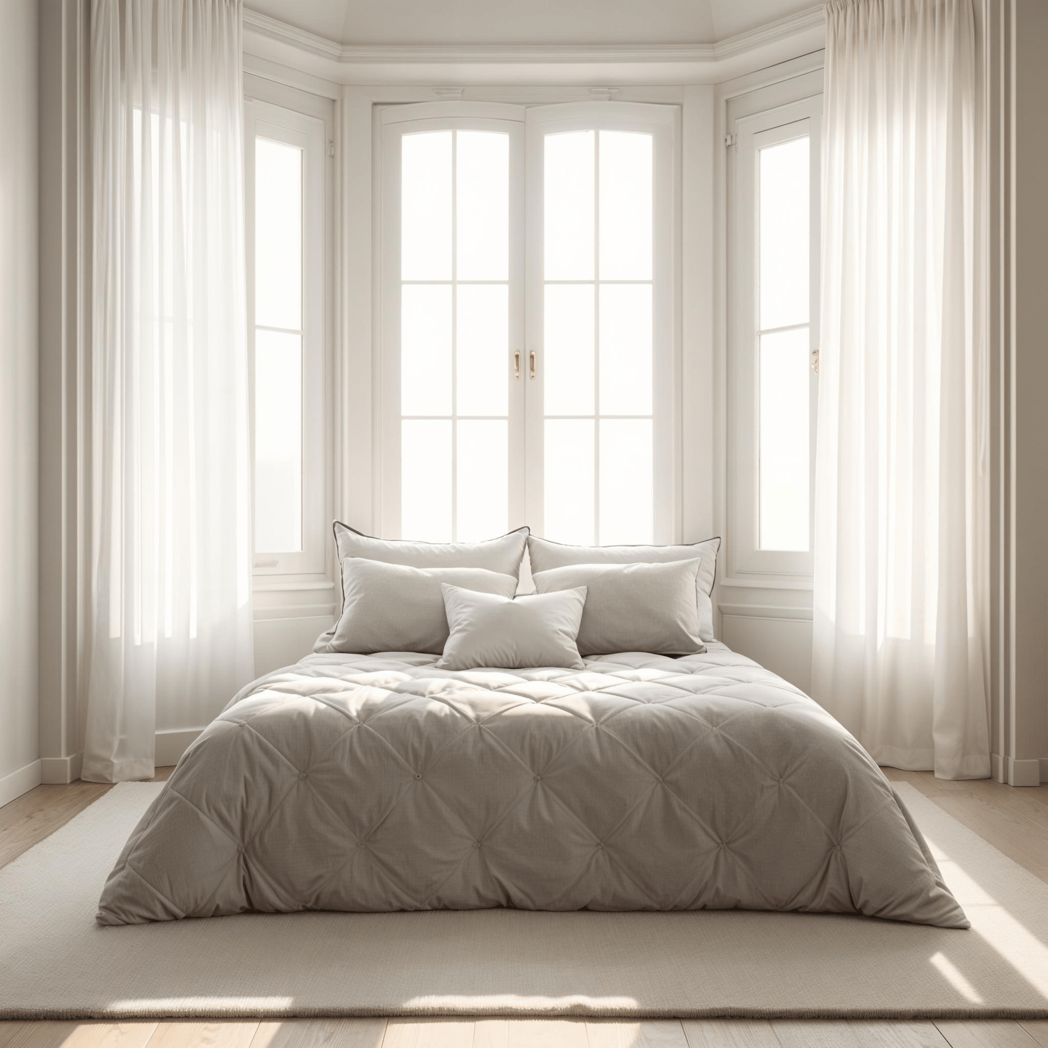 Woodek Luxury "Cold Feel" Breathable Linen Comforter - King size, 90x96 Inches, displayed in bright minimalist bedroom, gallery position 1.