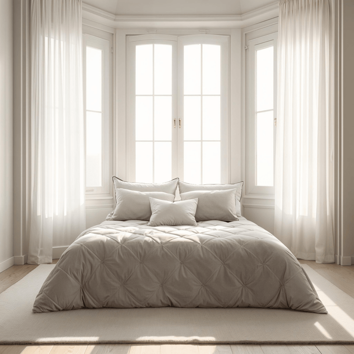 Woodek Luxury "Cold Feel" Breathable Linen Comforter - King size, 90x96 Inches, displayed in bright minimalist bedroom, gallery position 1.