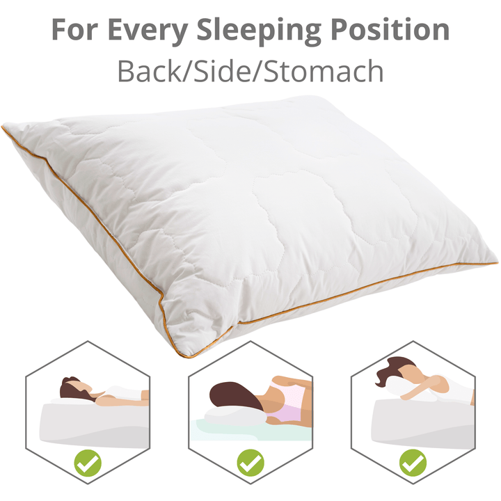 Woodek Luxury Cotton Pillow – Down Alternative Primaloft with versatile support for back, side, and stomach sleepers, detailed quilting, gallery 1 Primaloft-Long-Sleep.png