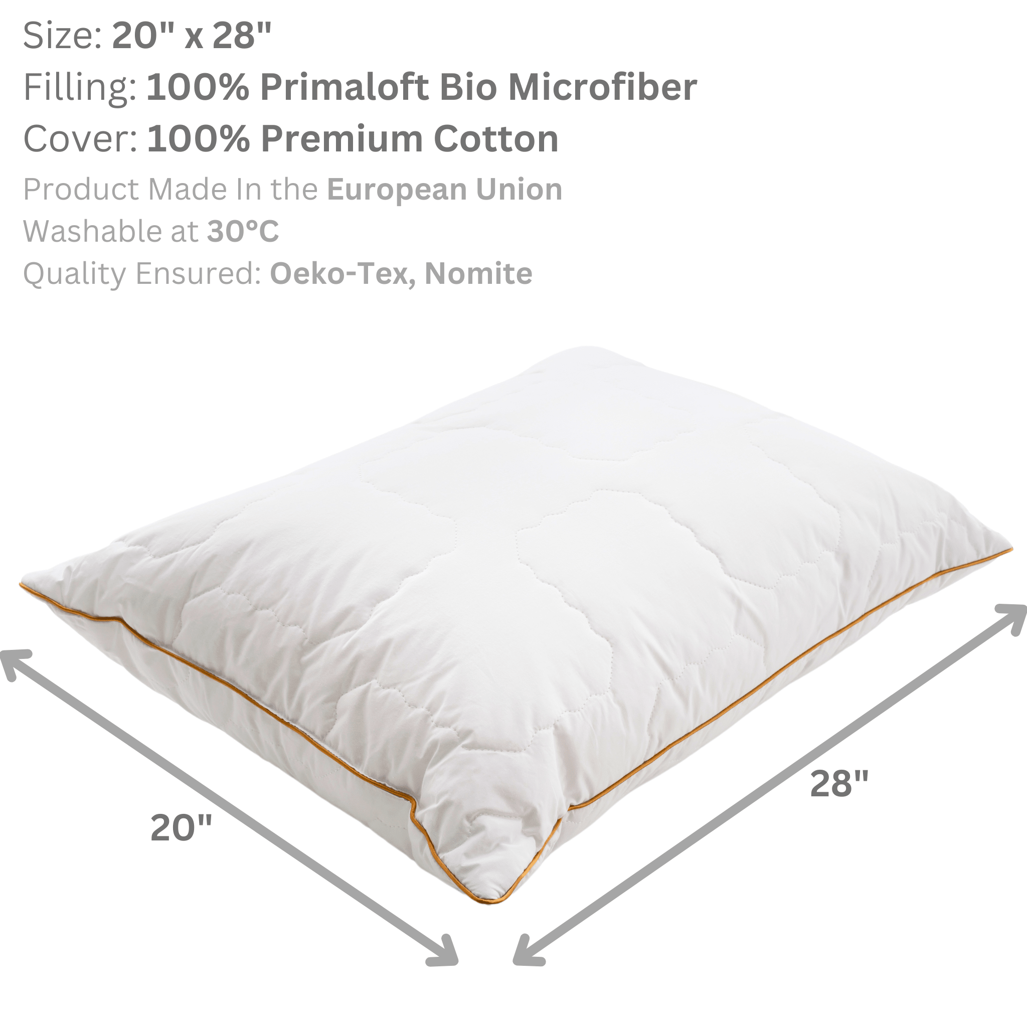 Woodek Luxury Cotton Pillow – Down Alternative Primaloft with 20x28" size, premium cotton cover, and quilted stitching detail, gallery 1 Primaloft-50x70-1.png