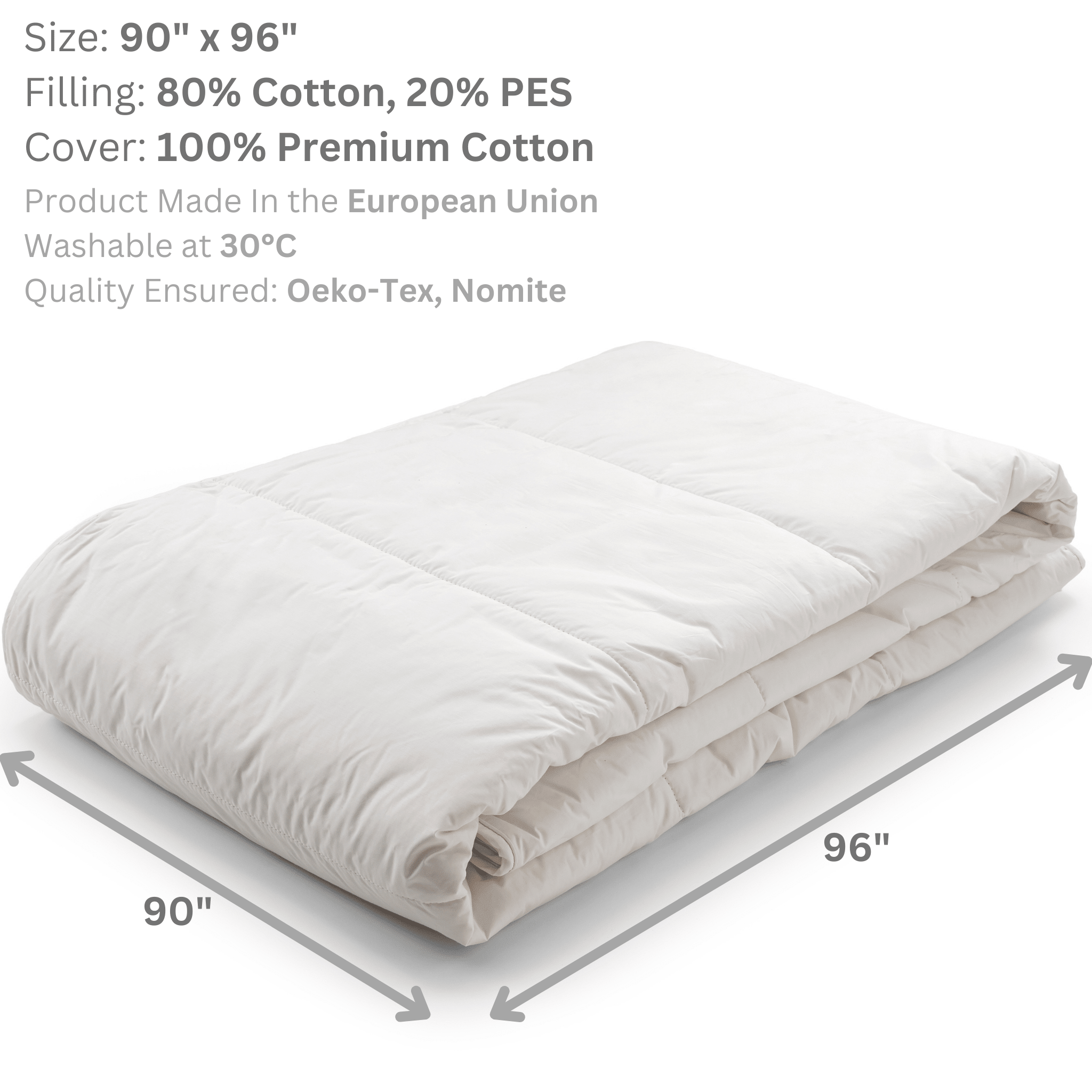 Woodek Luxury Natural and Breathable Cotton Comforter, King 90x96 Inches - Perfect for Summer and All Seasons folded with size dimensions shown Cotton-Duvet-228x246-1.png gallery 1