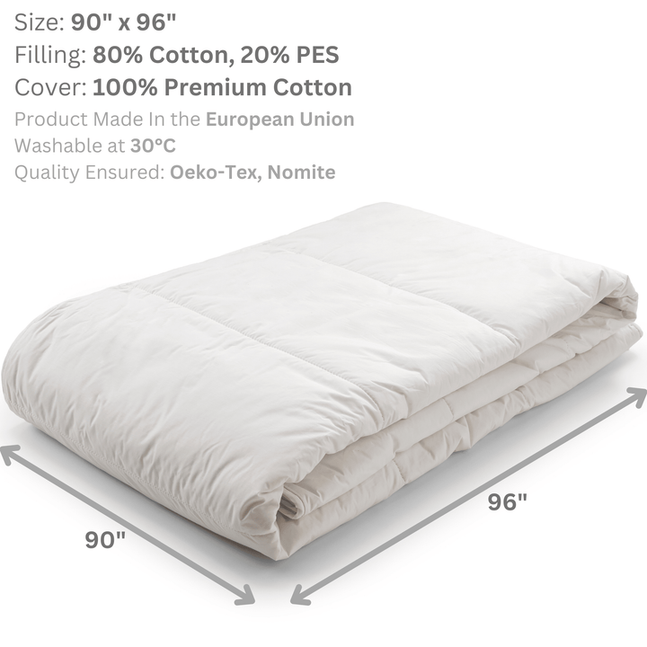 Woodek Luxury Natural and Breathable Cotton Comforter, King 90x96 Inches - Perfect for Summer and All Seasons folded with size dimensions shown Cotton-Duvet-228x246-1.png gallery 1