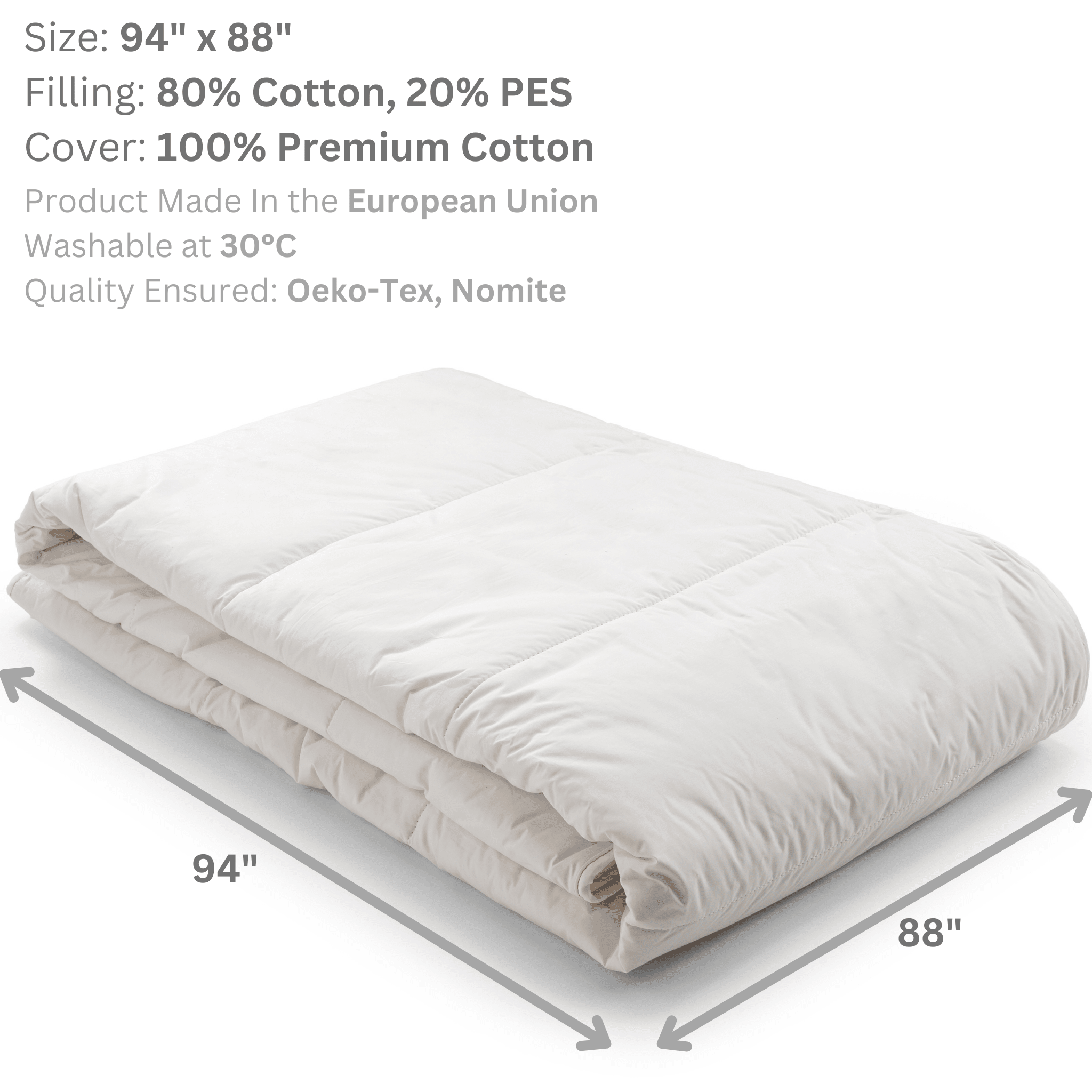 Luxury king cotton duvet with 80% cotton filling, moisture-absorbing and machine washable