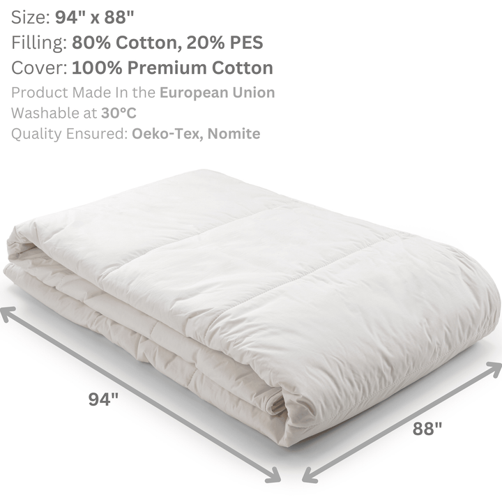 Luxury king cotton duvet with 80% cotton filling, moisture-absorbing and machine washable
