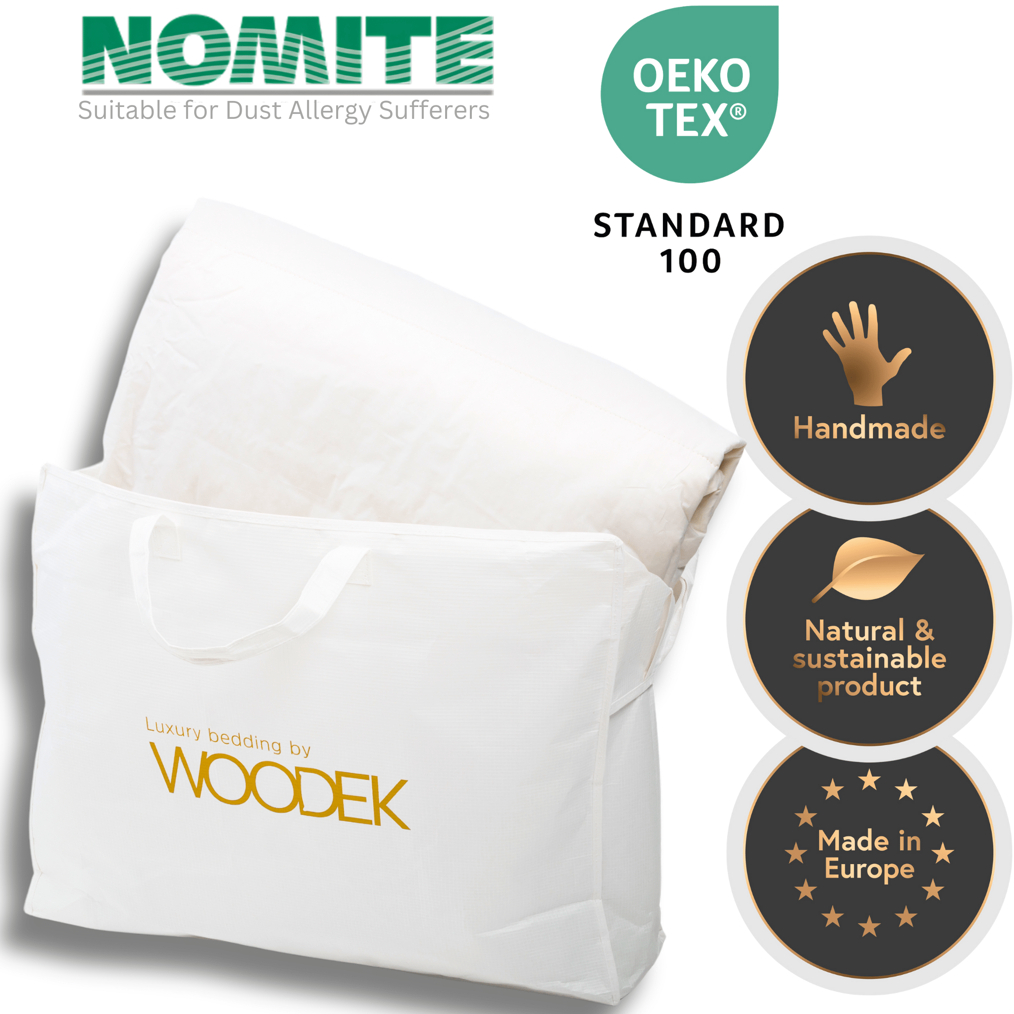 Woodek luxury silk pillow with removable zipper cover and hypoallergenic filling