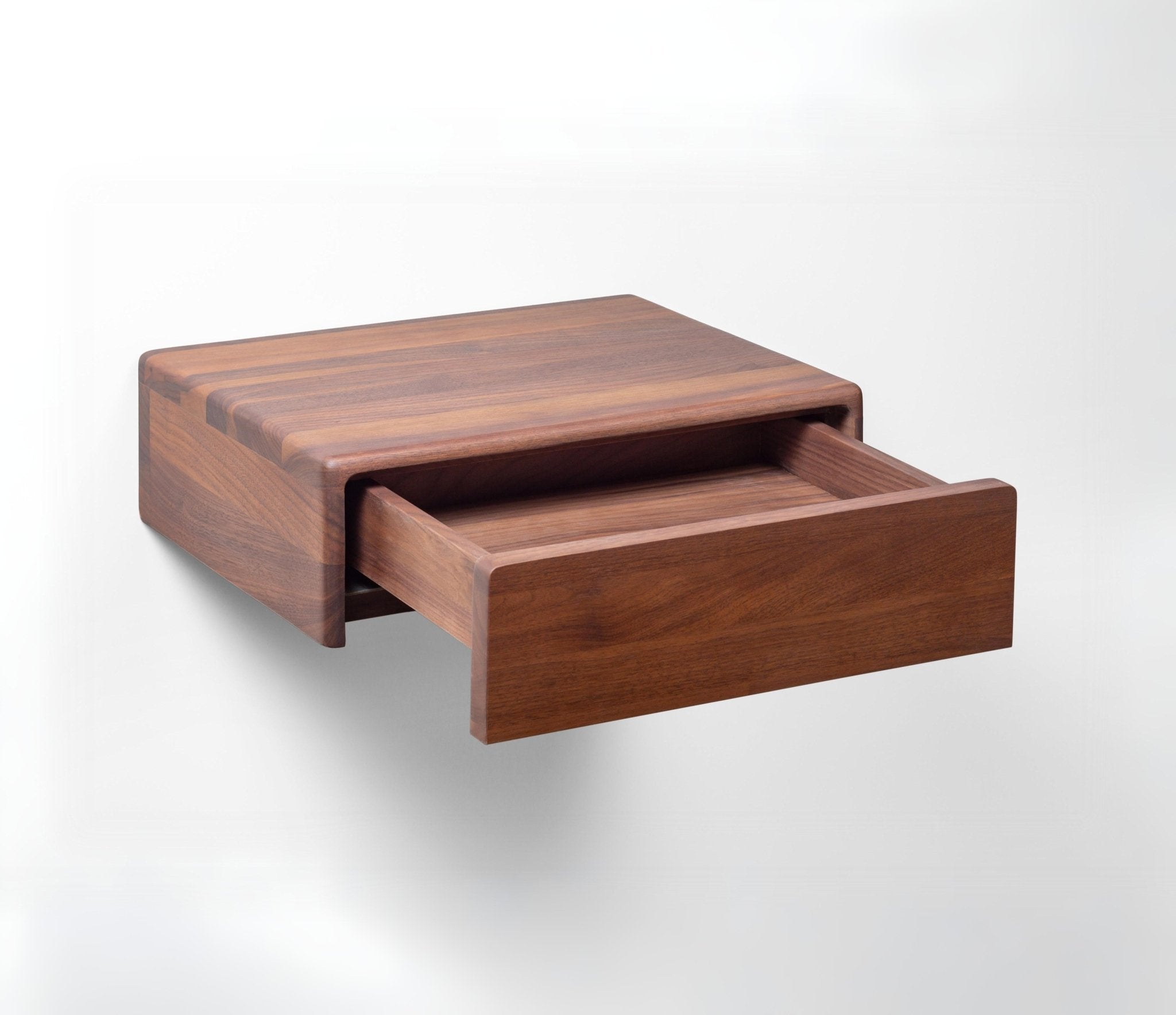 Wooden Nightstand Frank – Walnut Wood, Matte Lacquer Finish with open drawer and smooth rounded edges, gallery position 1, KH_6177_2.jpg