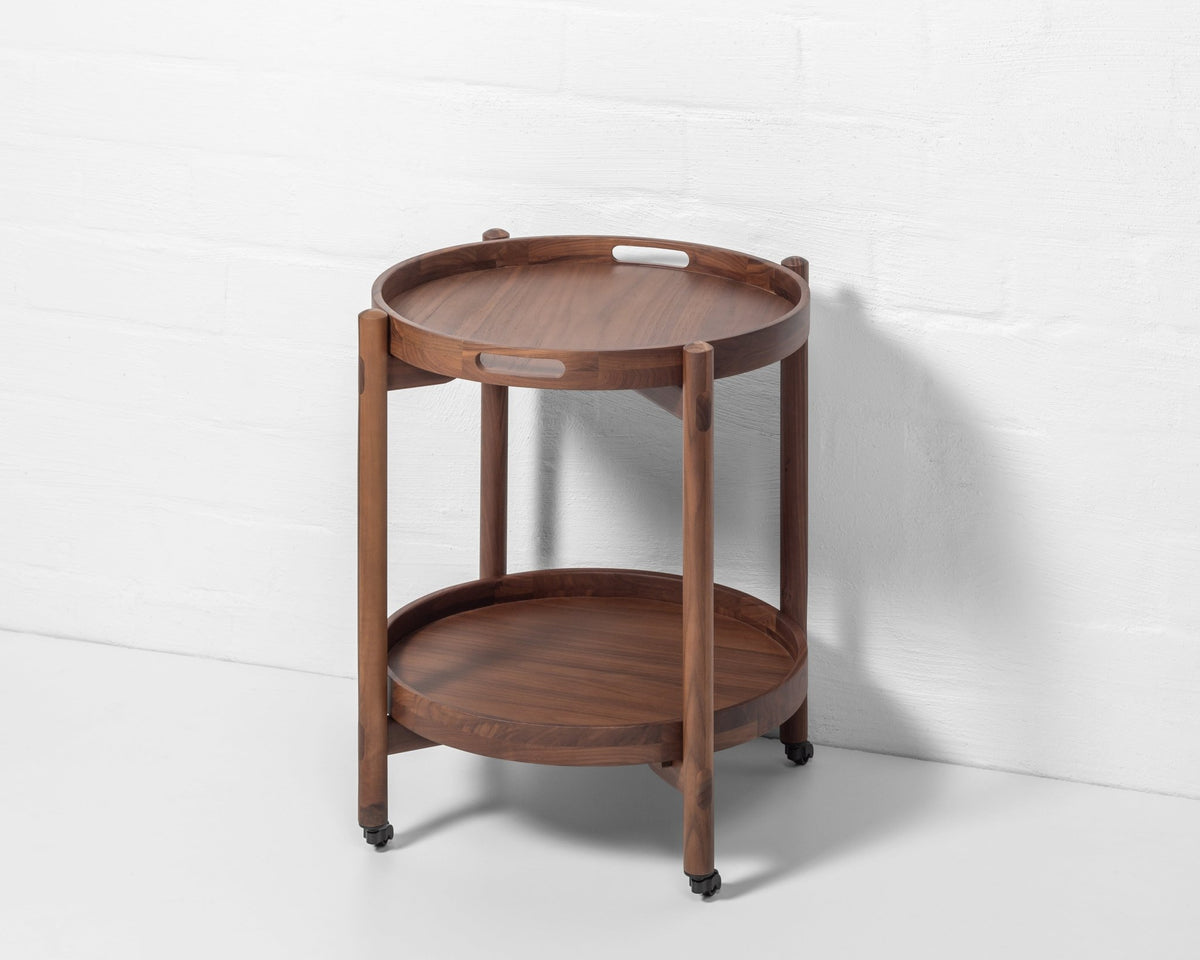 Luxury wooden Hugo serving trolley with smooth-rolling wheels and trays